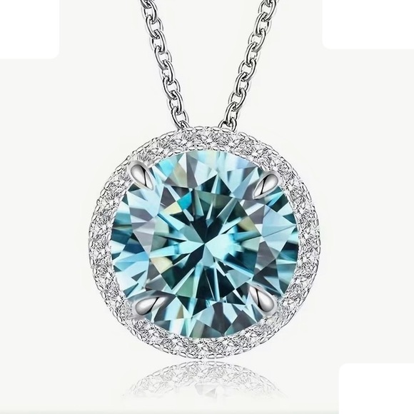 Jewelry - Elegant Silver and Blue Moissanite Pendant Necklace